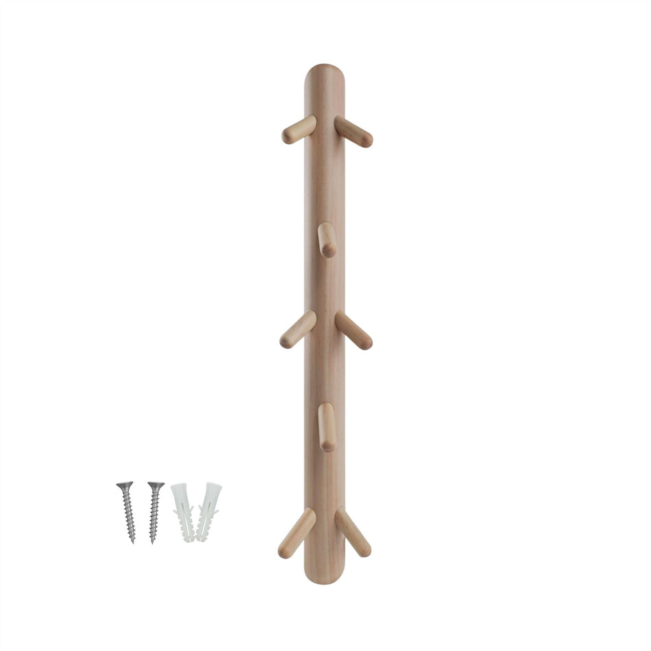 Wall Mounted Totem Coat Hook 8 Hook Scandi Wood Rack For Hallway & Bedroom
