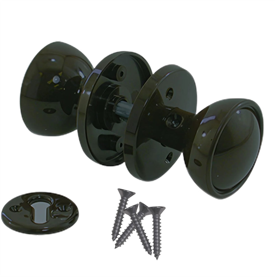 Plastic Door Knob Set Black Rim Mortice Keyhole Escutcheons (1 Pair)