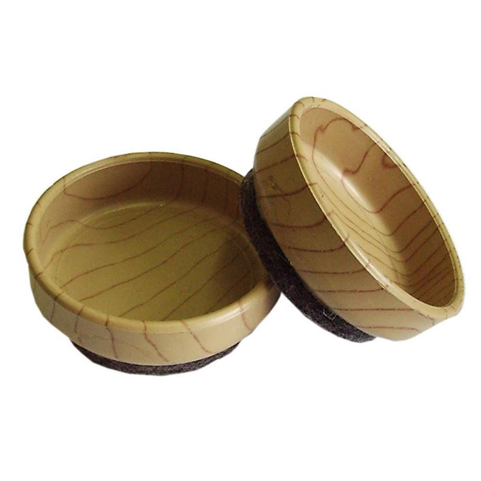 Furniture Castor Cups 60mm Felt Base Light Wood Grain