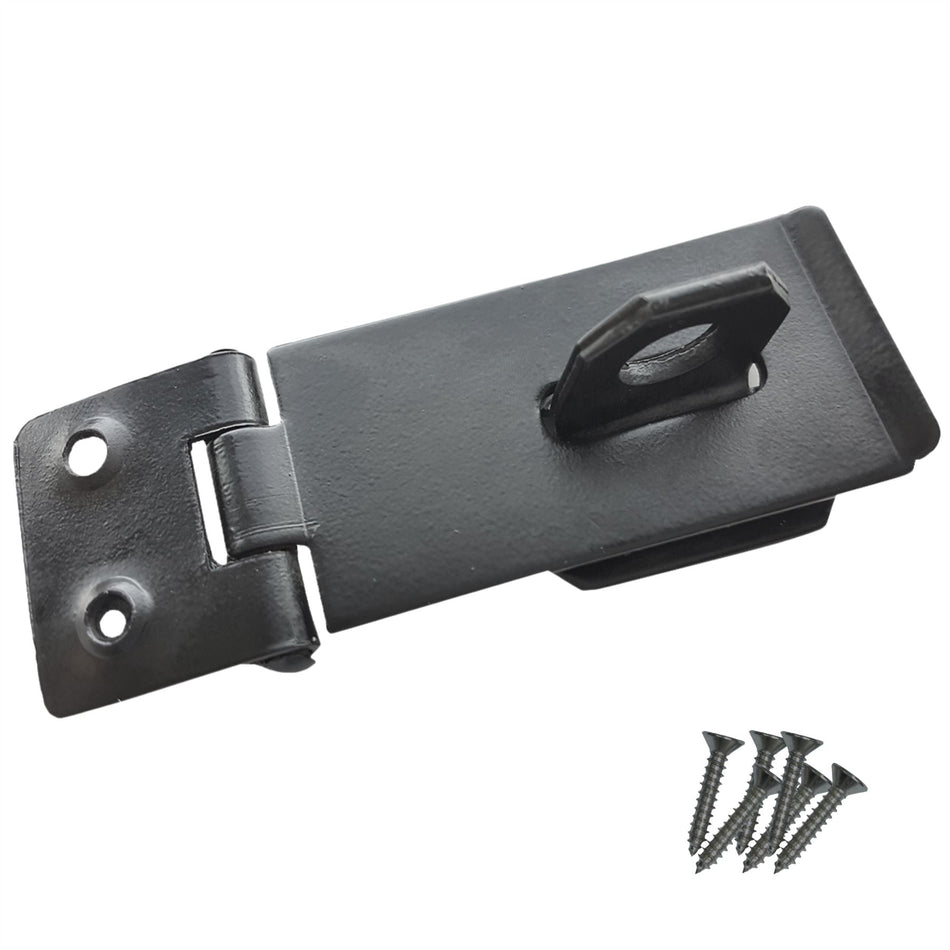 Safety Hasp & Staple 3 Inch (75mm) Gate, Shed & Cabinet Door Lock - Black
