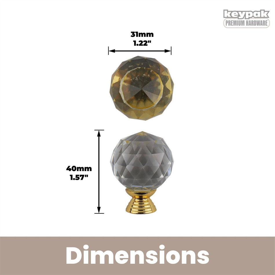 10 Pack Crystal Ball Glass Door Knobs 30mm