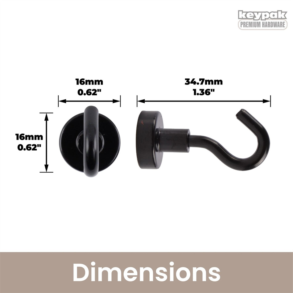 EverHang Magnetic Hooks – Black 15 x 19mm, 51N Strength (Pack of 40)