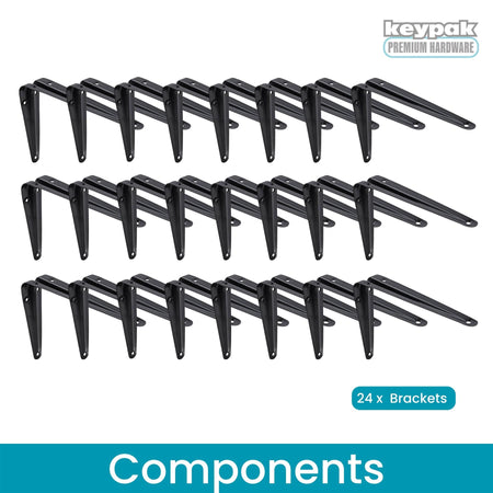 Black London Pattern Shelf Brackets 200 x 150mm, Pack of 24 - Select Hardware