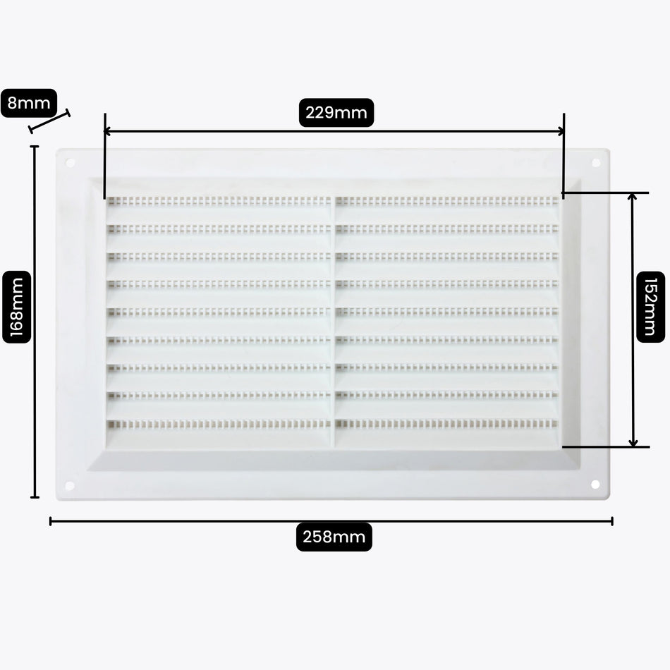 Vent -Louvred with F/Flyscreen Plastic 9x6" White