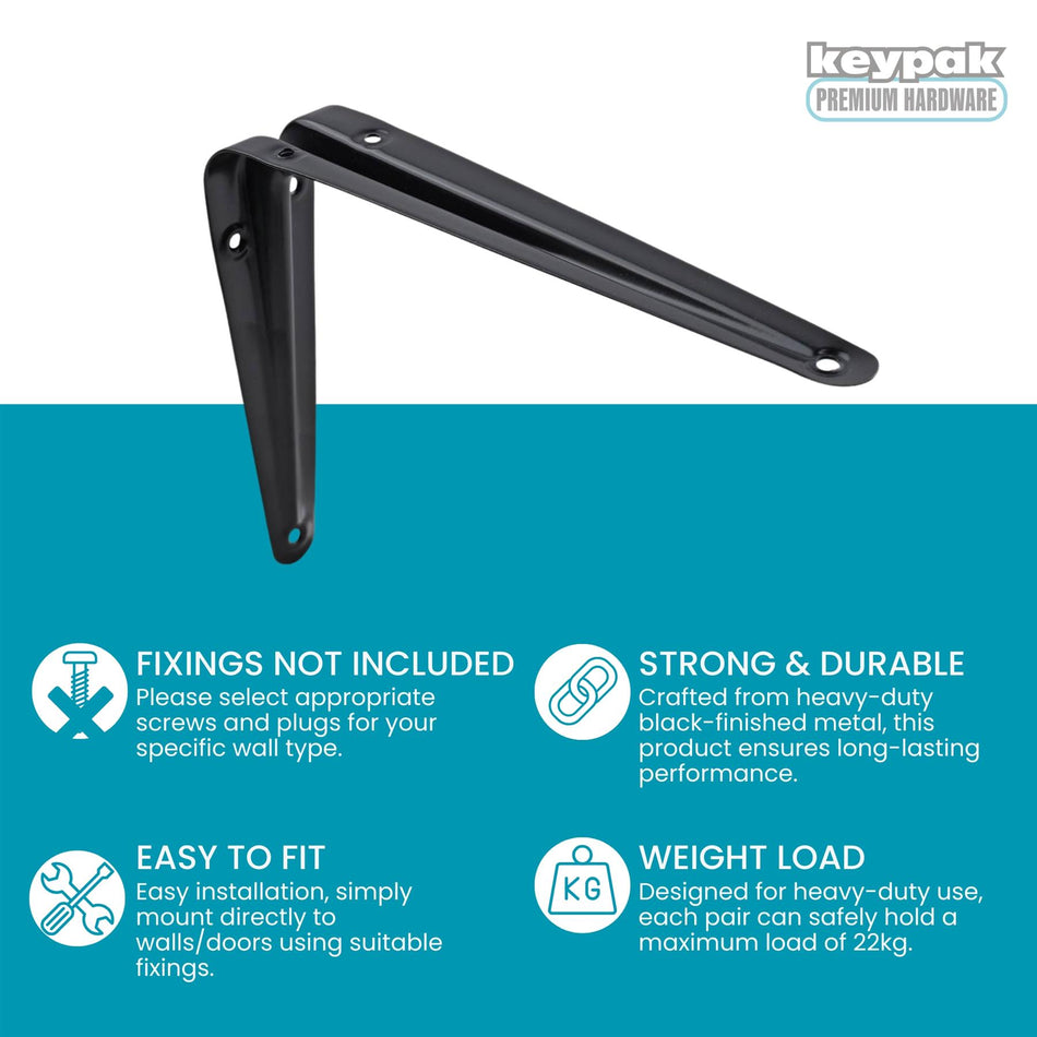 Black London Pattern Shelf Brackets 200 x 150mm, Pack of 24