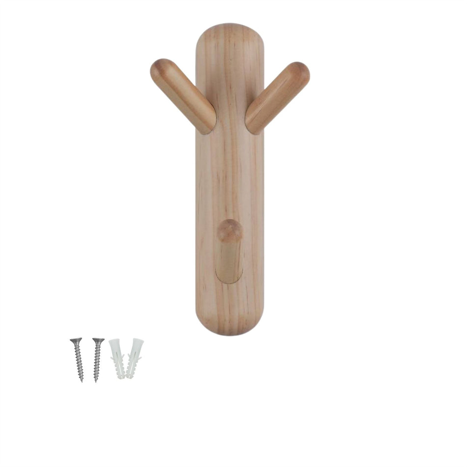 Wall Mounted Totem Coat Hook 3 Hook Scandi Wood Rack For Hallway & Bedroom