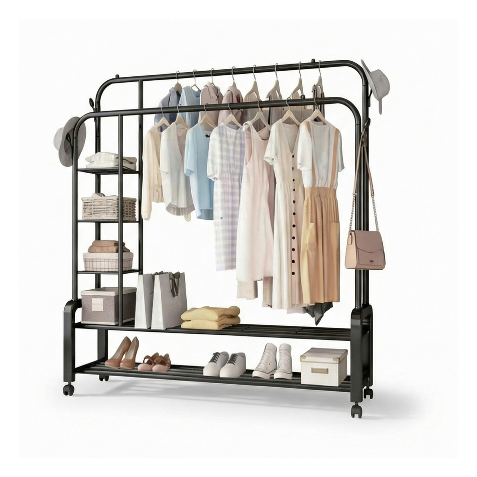Heavy Duty Clothing & Shoe Garment Rack with Hanging Rail and Storage Shelves