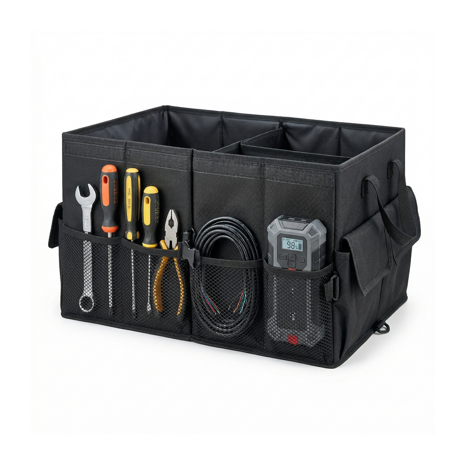 Heavy Duty Foldable Car Boot Organiser with Compartments & Handles