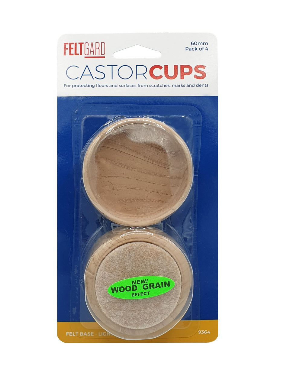 Furniture Castor Cups 60mm Felt Base Light Wood Grain