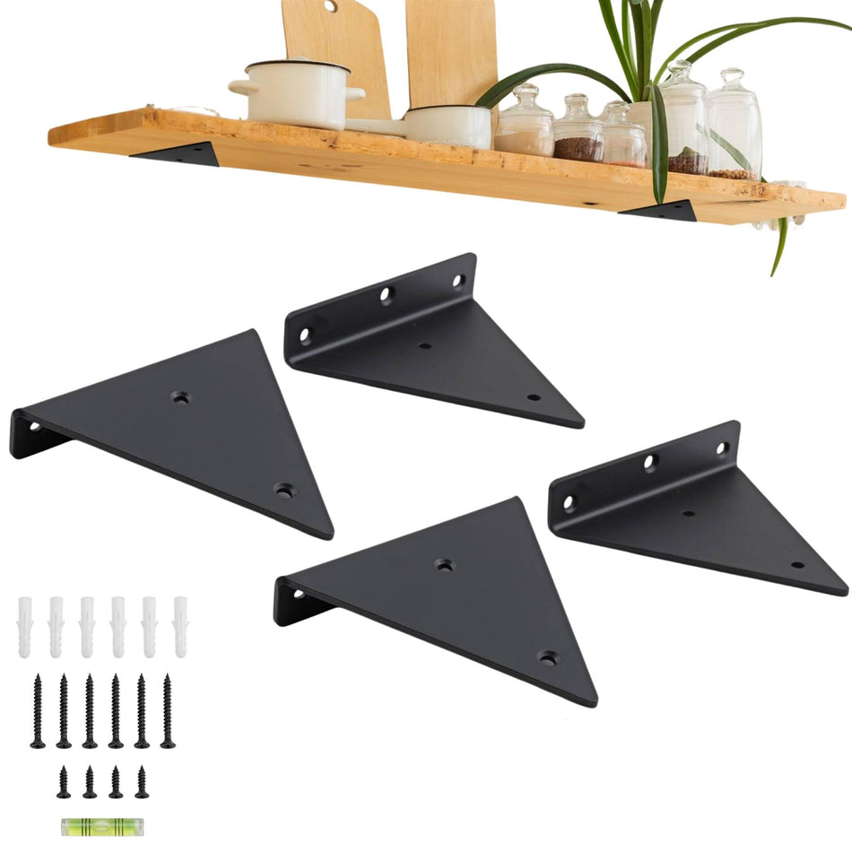Black Triangle Floating Shelf Brackets, 140 x 130mm, Pack of 4 with Fixings