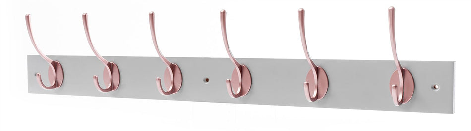 6 Rose Gold Coat Hooks on Dove Grey Wooden Board
