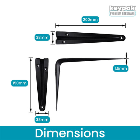 Black London Pattern Shelf Brackets 200 x 150mm, Pack of 24 - Select Hardware