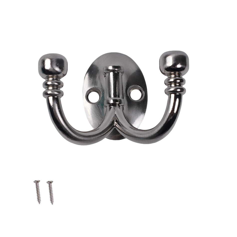 Ball End Double Hook Oval Base 5 Pack - Decorative Dual Wall Hooks for Home & Office