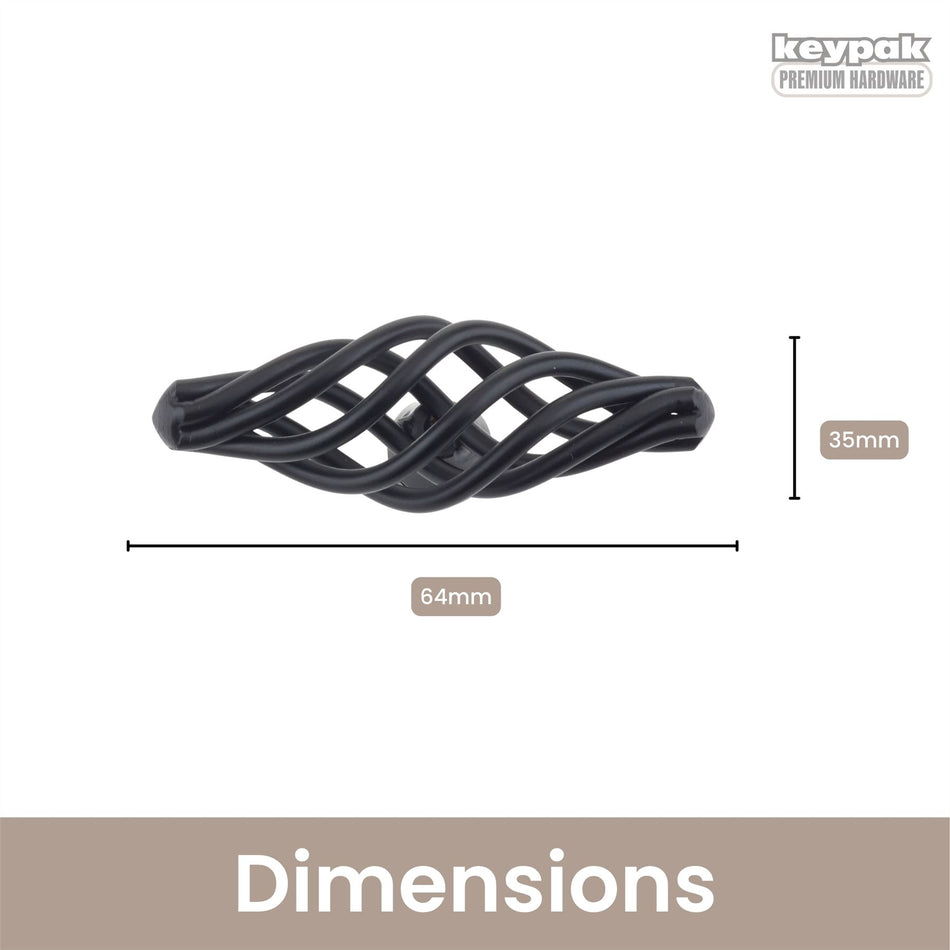 10 Pack Classic Cage Door Knobs 64mm Black – Decorative Steel Cabinet & Drawer Knob Handles