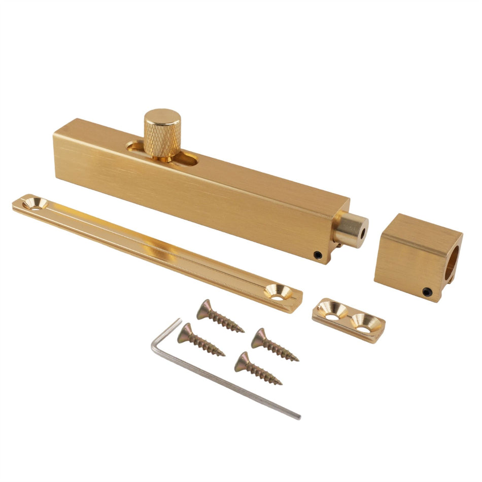 Modern Door Bolt 100mm Slide Barrel Lock Shed & Gate Door - Brushed Brass