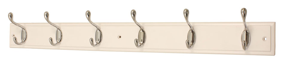 6 Polished Chrome Heavy-Duty Hooks on White Wooden Board