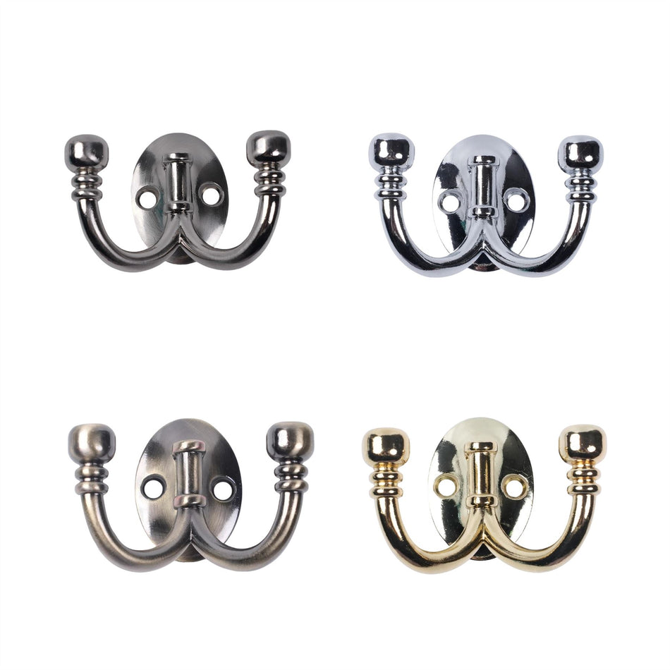 Ball End Double Hook Oval Base 5 Pack - Decorative Dual Wall Hooks for Home & Office