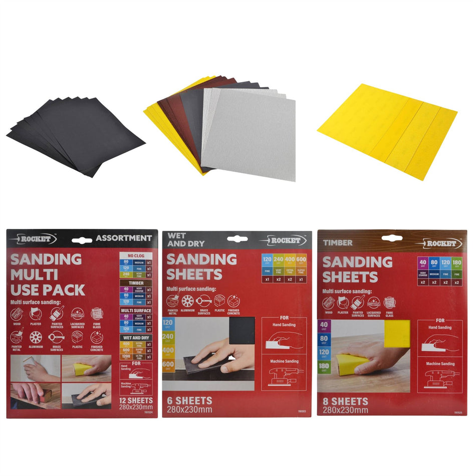 Wet & Dry Sanding Sheets 280mm x 230mm - Paint, Walls Hand & Machine Sandpaper
