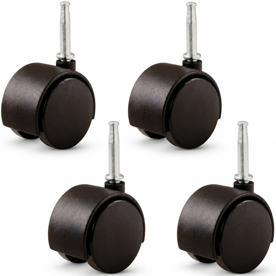 Hooded Swivel Castor Wheels 40mm Diameter, Black Plastic, Stem Fixing - 4 Pack
