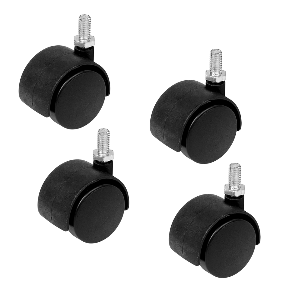 Hooded Swivel Castor Wheels 40mm Twin Wheel, Threaded Stem, 18kg Load - 4 Pack