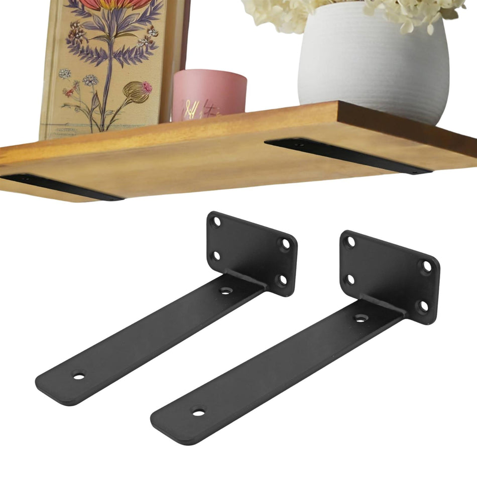 Floating Shelf Bracket, Matte Black Steel, 205mm, 50kg