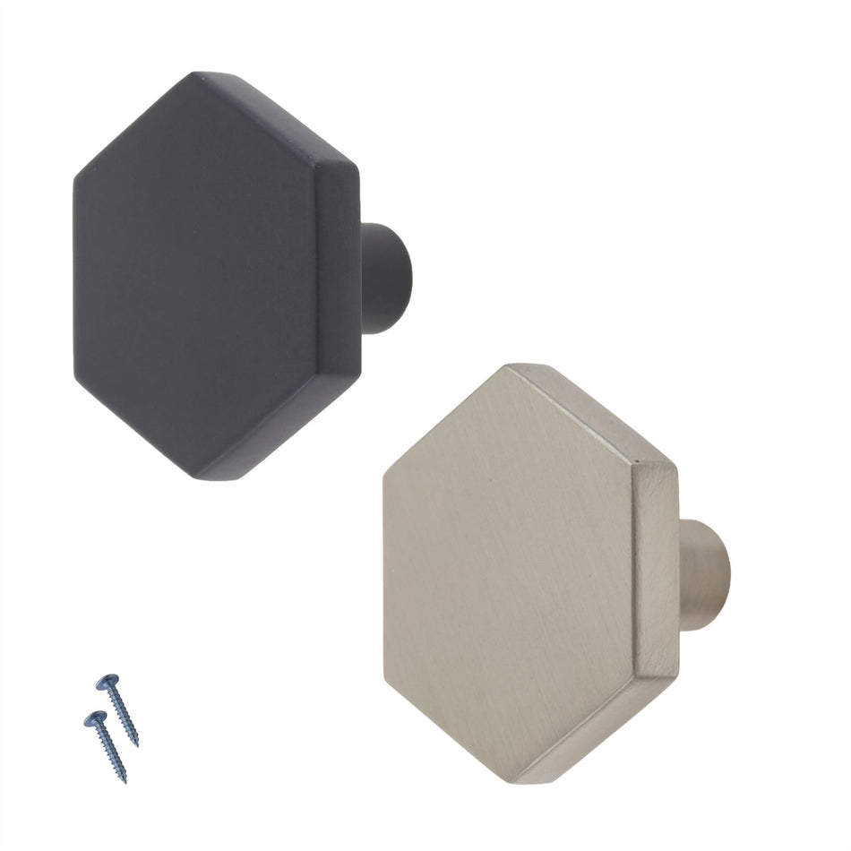 10 Pack Modern Hexagonal Knobs 35mm - Contemporary Metal Door Knobs