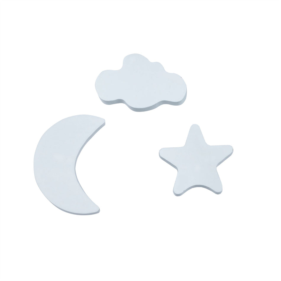 Wall Mounted Night Sky Coat Hooks Set for Kids - White Moon and Stars