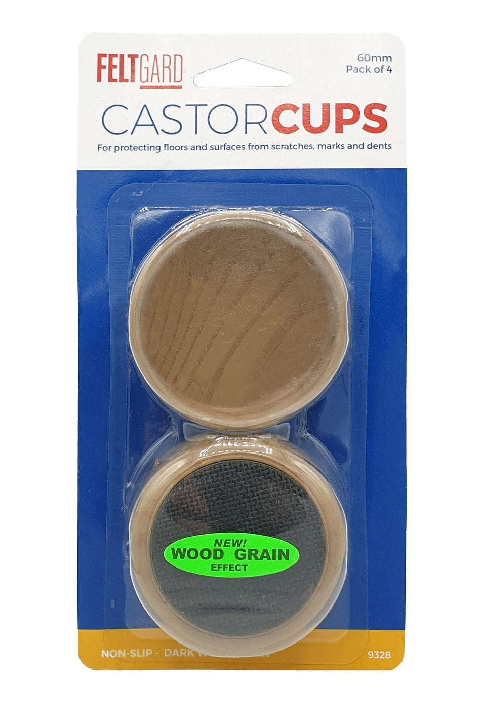 60mm Dark Wood Effect Non-Slip Furniture Castor Cups – 4 Pack