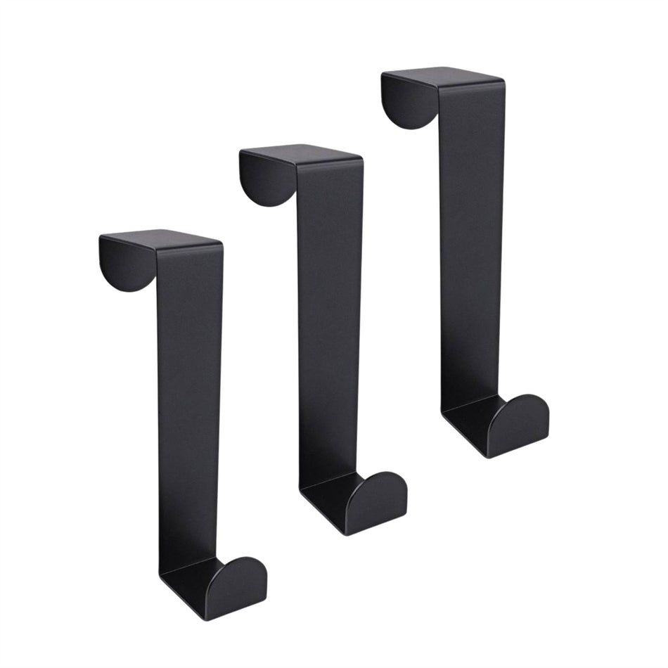 Metal Over Door Hooks 3 Pack Black - Fits Doors Up To 40mm, For Thick Coats Jackets