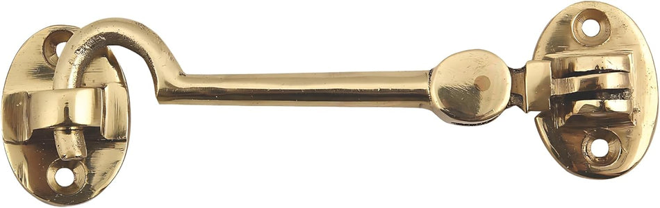 Cabin hook, traditional style, wooden gates, (L)100mm, polished brass