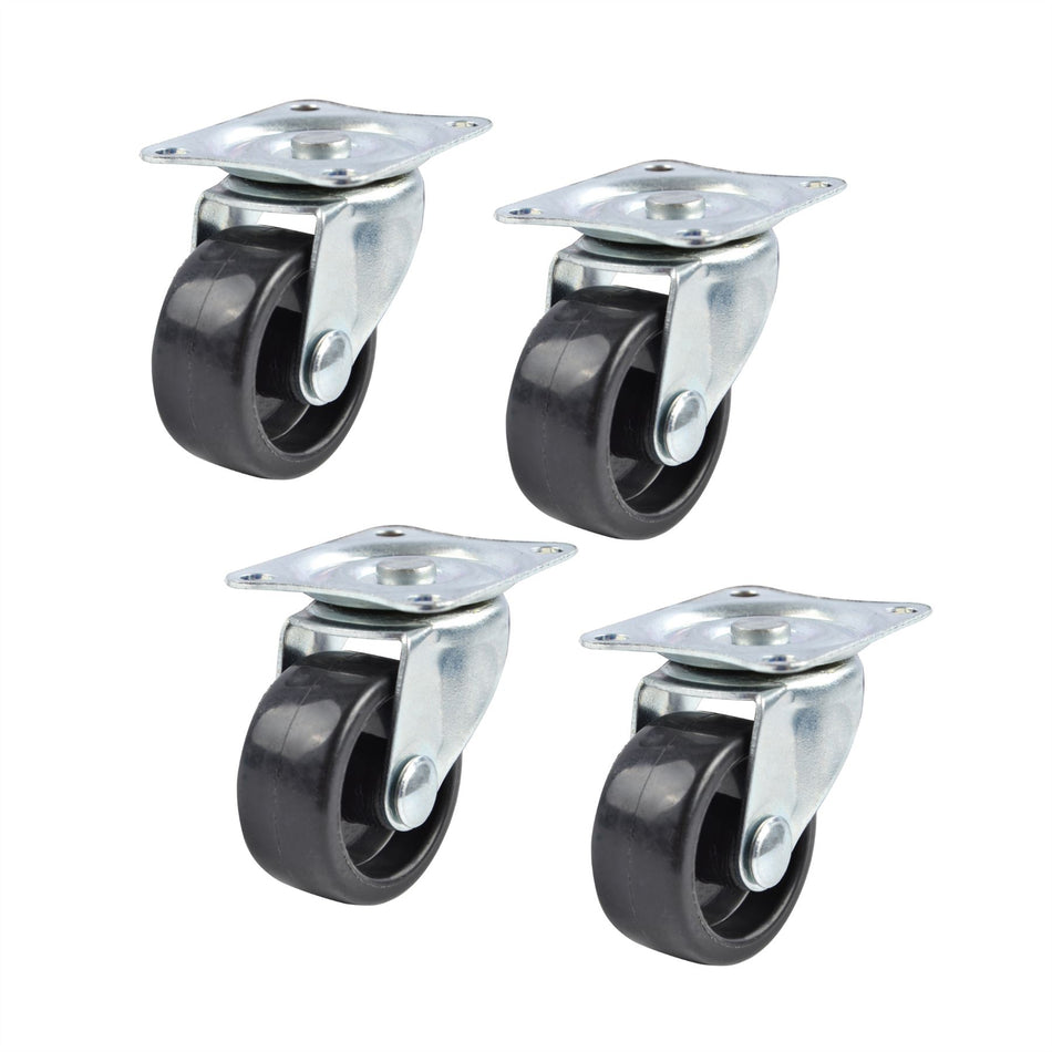 Swivel Castor Wheels 30mm Diameter, Black Plastic, Plate Fixing - 4 Pack