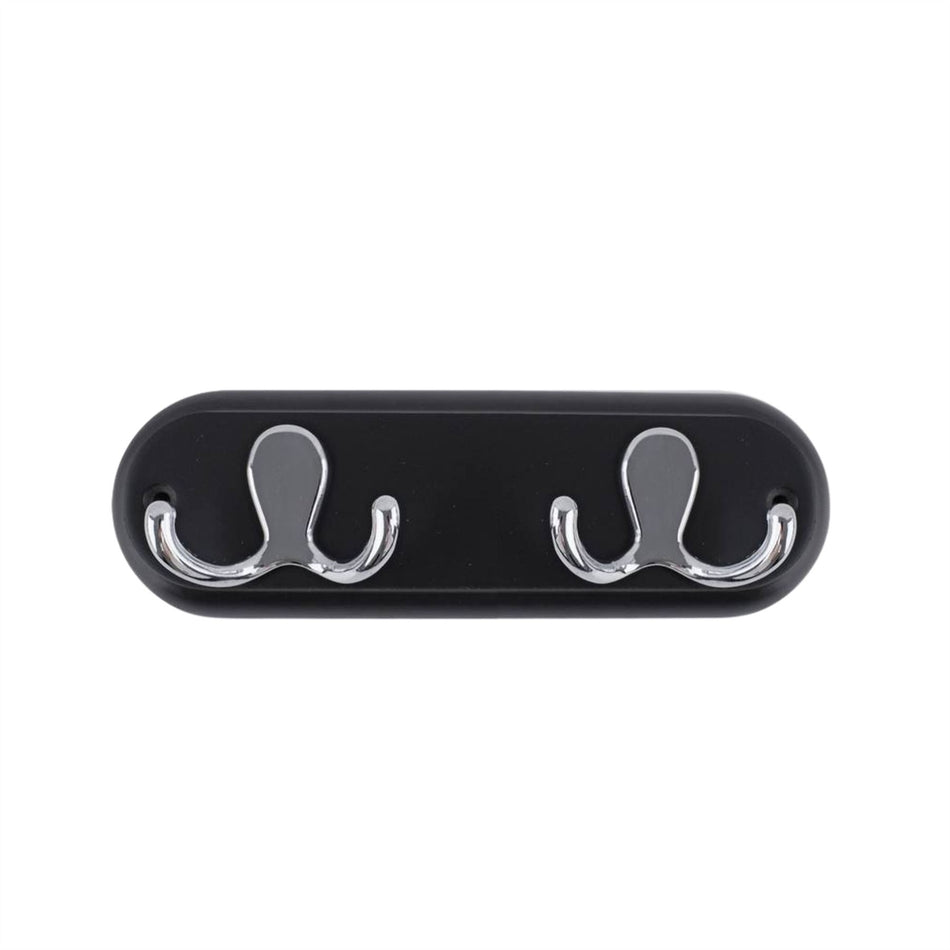 Black Wall Mounted Coat Rack with Chrome Hooks - 2 Double Hooks