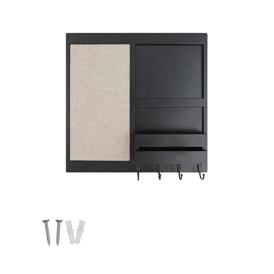 Wall Mounted Memo Board With Key Hooks & Letter Holder Memo Organiser Shelf