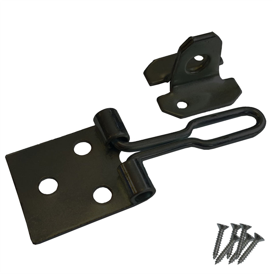 Wire Hasp & Staple 3 Inch (75mm) Shed Door & Hutch Lock - Black