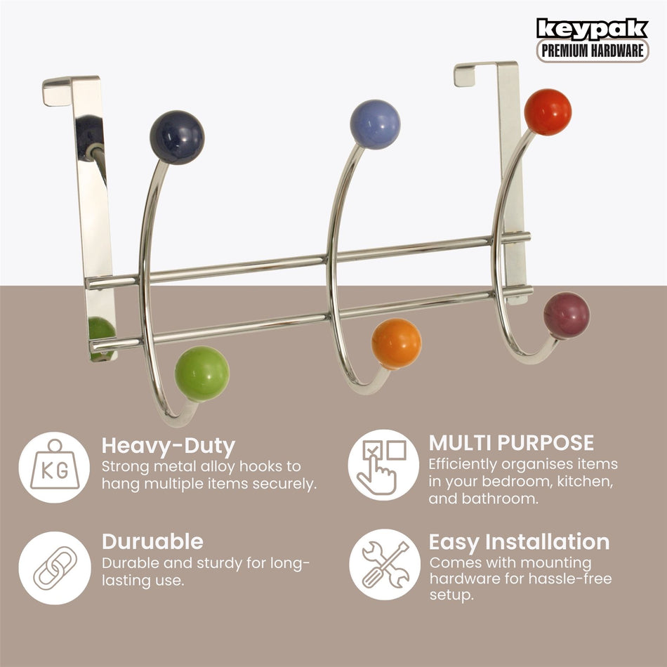 6 Hooks Metal Over Door Coat Rack 27cm Multi Colour Coat Rack