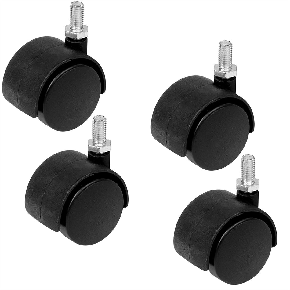 Hooded Swivel Castor Wheels 40mm Twin Wheel, Threaded Stem, 18kg Load - 4 Pack
