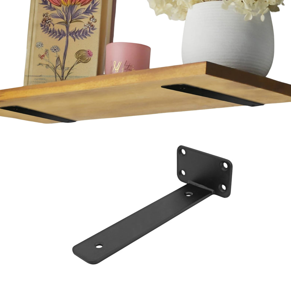 Floating Shelf Bracket, Matte Black Steel, 205mm, 50kg