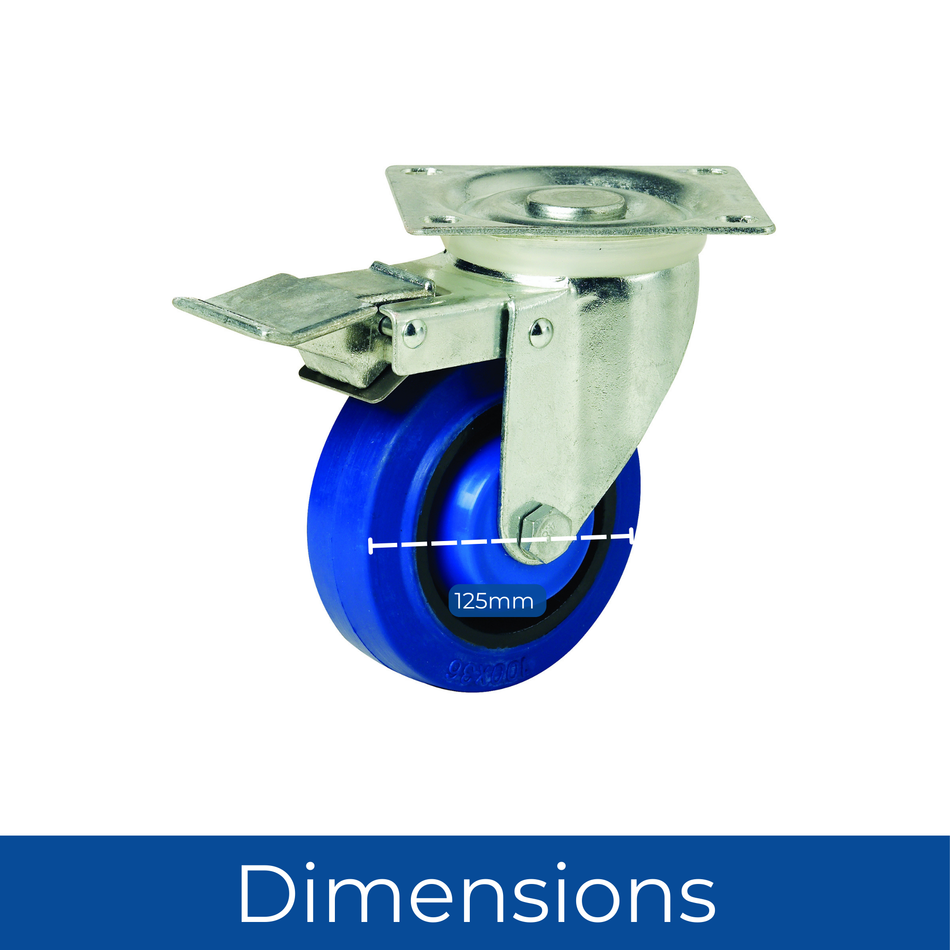 125mm Castor Wheels Blue Rubber Swivel Brake Heavy Duty Furniture PK4