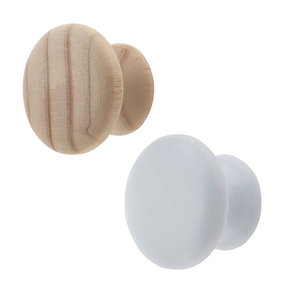 10 Pack Classic Wooden Knobs 40mm - Natural Wood Cabinet & Drawer Knob Handles