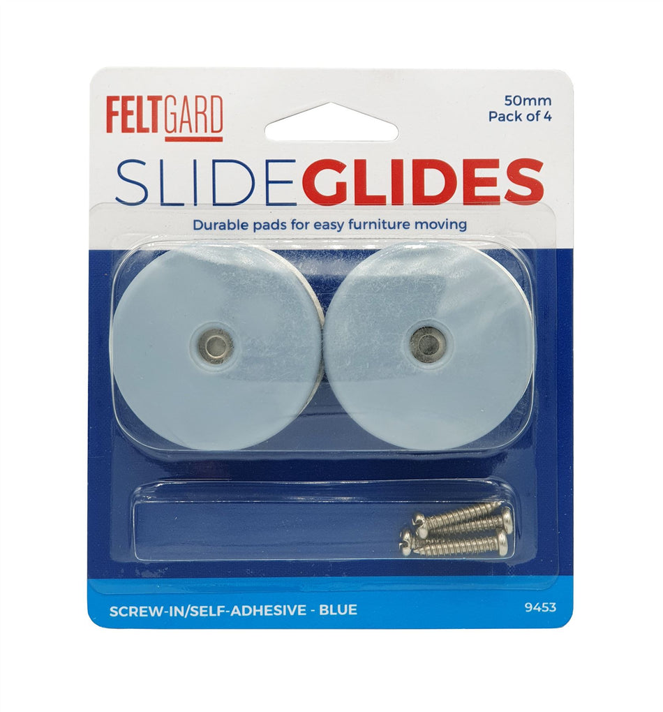 50mm Slide Glides Screw-in/Self-Adhesive Gliders for Furniture & Appliances - Pack of 4