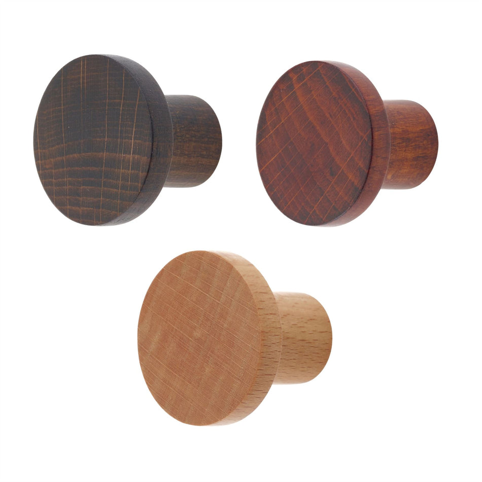 10 Pack Basic Round Wooden Knobs 33mm Beech Wood Cabinet & Drawer Knob Handles