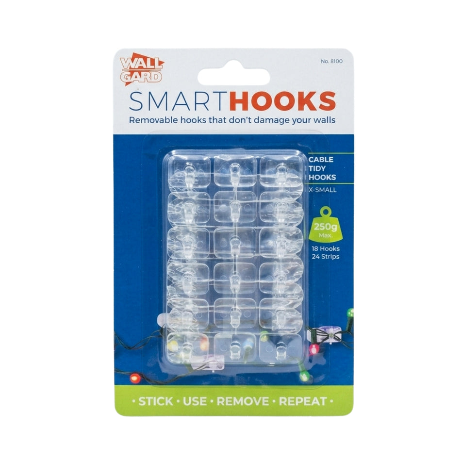 Wall Gard Cable Tidy Hooks Clear X-Small 18 Pack - Select Hardware