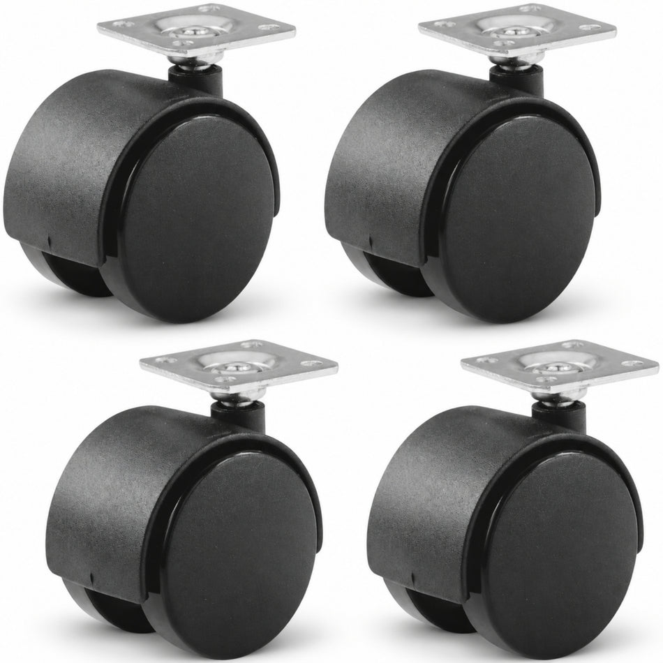 Hooded Swivel Castor Wheels 40mm Diameter, Black Plastic, 18kg Load - 4 Pack