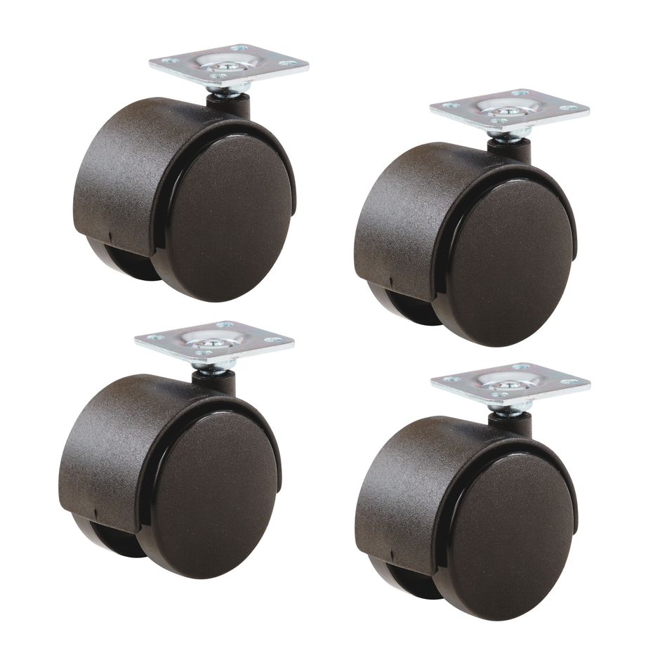 Hooded Swivel Castor Wheels 40mm Diameter, Black Plastic, 18kg Load - 4 Pack