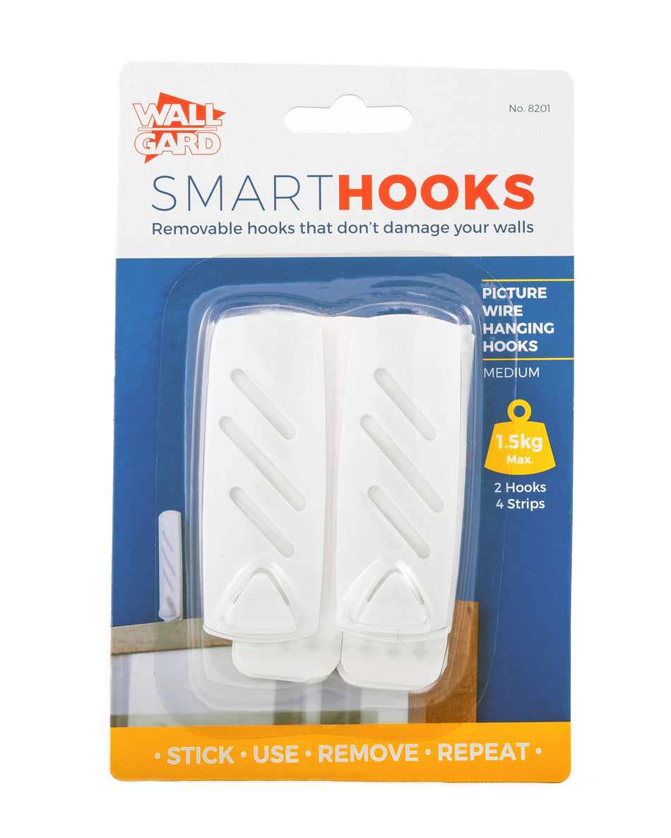 Wall Gard Picture Wire Hooks Medium White 2PK