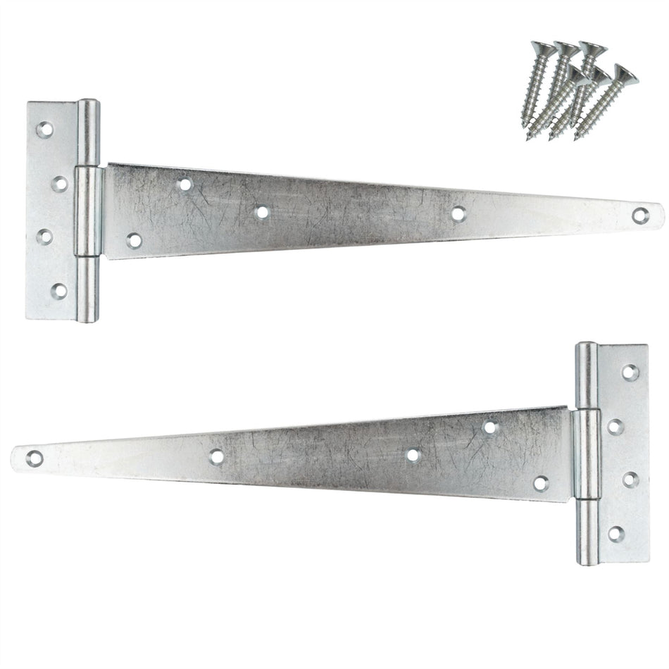 Heavy Duty Zinc Tee Hinges with Screws - 400mm (16 Inch) Pack of 2