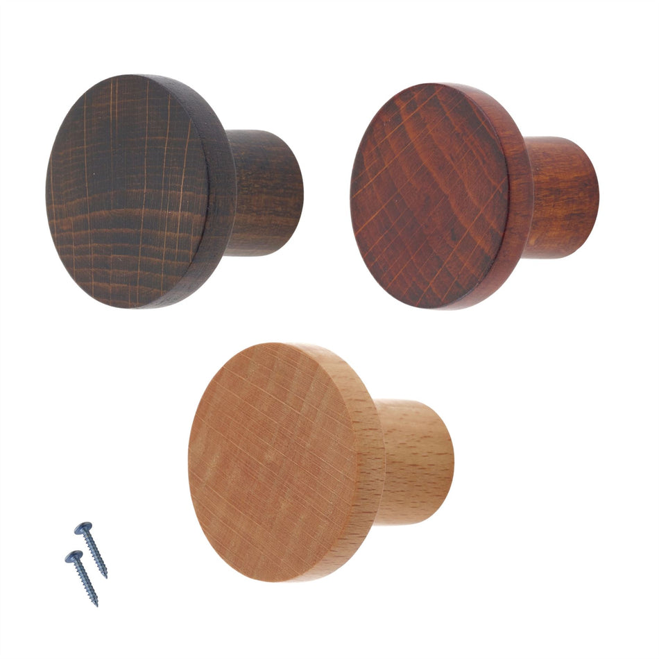 10 Pack Basic Round Wooden Knobs 33mm Beech Wood Cabinet & Drawer Knob Handles