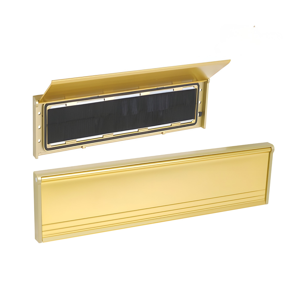 Letterplate Cover 12 inch Door Letterbox with Draught Excluder - Gold