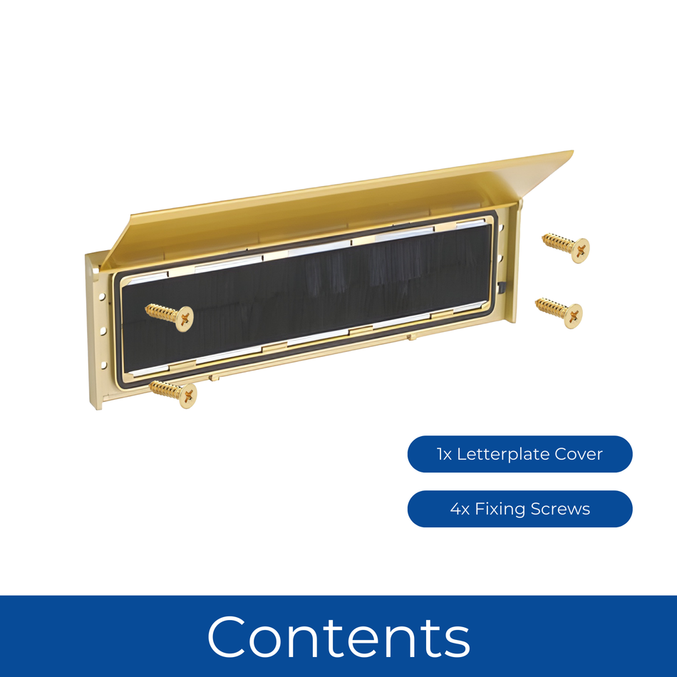Letterplate Cover 12 inch Door Letterbox with Draught Excluder - Gold