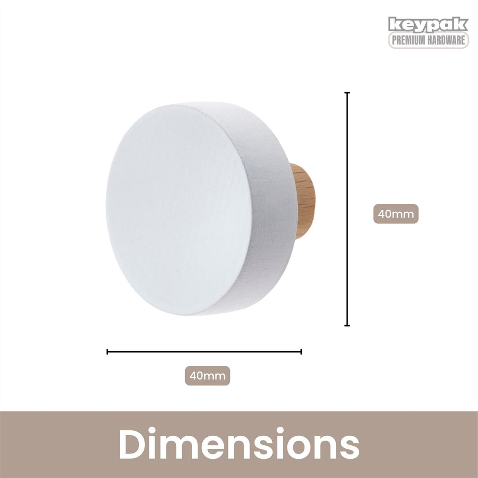 10 Pack Round White Door Knobs on Oat Stem 38mm – Beech Wood Door Knobs